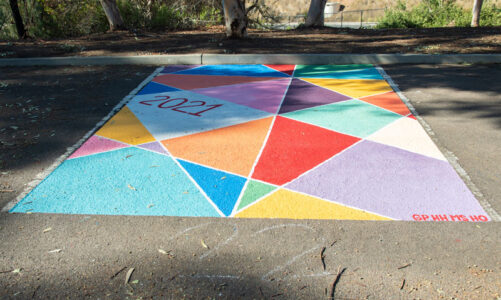 Students color parking spaces