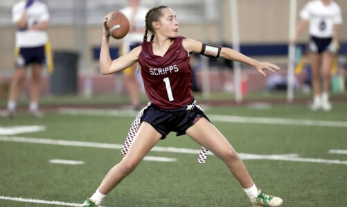 Flag football team is deep in action